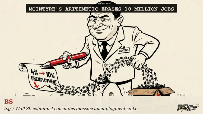 AI illustration for: A columnist says AI will push unemployment to Great Recession levels. His own cited economist measures the impact under 1%.