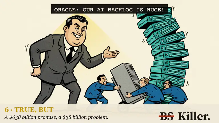 Bankers passing a heavy sack with a discount tag in front of a tall wall of glowing contracts.