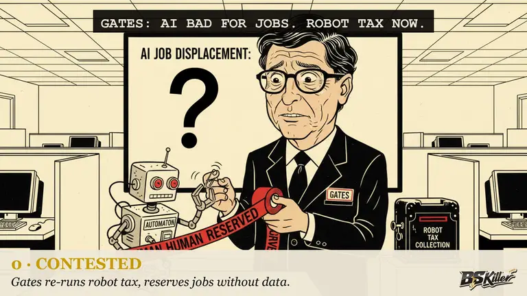 AI illustration for: Bill Gates says AI will be very bad for the job market and wants a robot tax to slow it down. Jensen Huang says he loves Bill, but does not see what Bill sees. Neither man shows a single number.