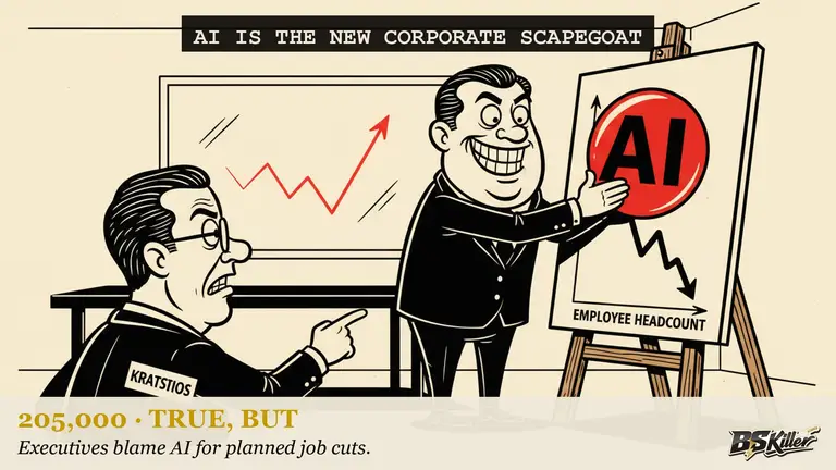 AI illustration for: The White House's own science advisor says companies are blaming AI for layoffs they would have done anyway because it plays better in the press. Early in 2026, 7 percent of layoffs cited AI. By summer, 54 percent did. The count hit 205,000 workers in under eight months.