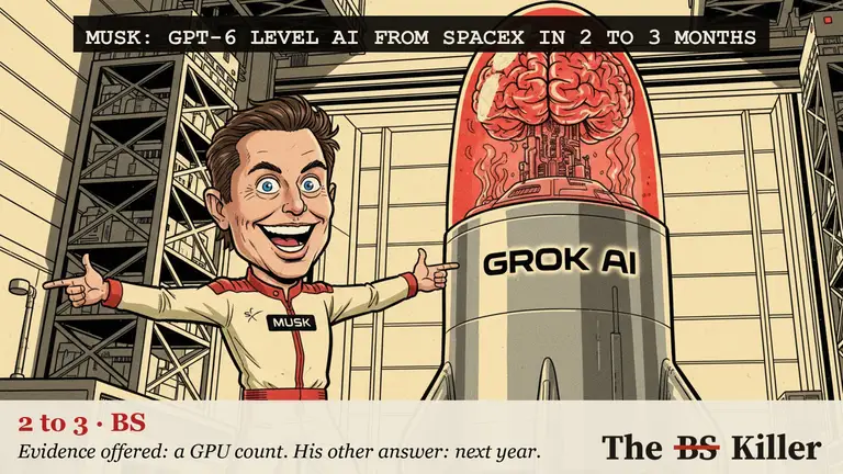 AI illustration for: Musk posted that SpaceX could have a Fable/GPT-6 level model in 2 to 3 months and reach pole position in about 6. In the posts we checked, he backed it with a GPU count and a growth-rate line, not a benchmark score.