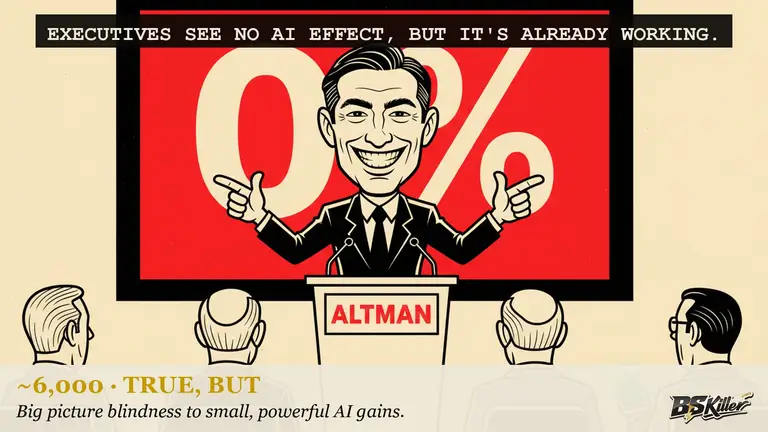 AI illustration for: A new NBER survey of 6,000 executives says 9 in 10 saw zero AI effect on their firm. The same paper's authors are forecasting real effects within three years.
