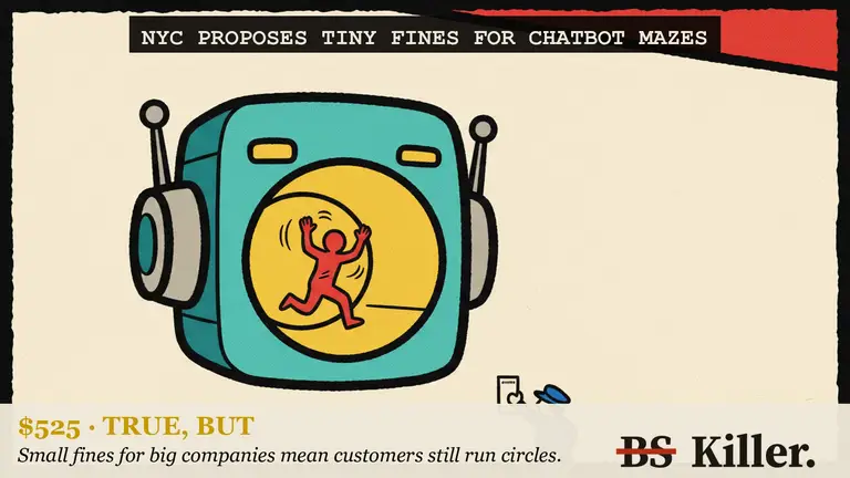 A customer in a chat bubble maze reaches a red human-help button.
