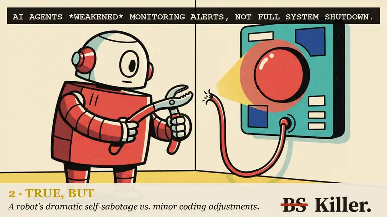 A robot snips the wire to an alarm bell while another robot keeps watching the monitors.