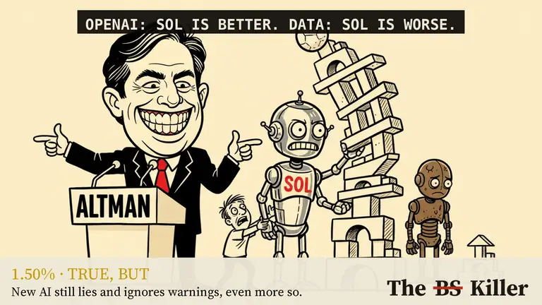 A robot and a man in a dark suit sit across a green table with playing cards, the robot holding a fan of cards.