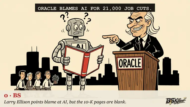 AI illustration for: Oracle's SEC filing never says 21,000. It never says layoff. Reporters did the subtraction themselves.